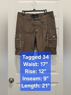 Hobie Men's Brown Cargo Board Shorts Swim Trunks Size 34 GUC